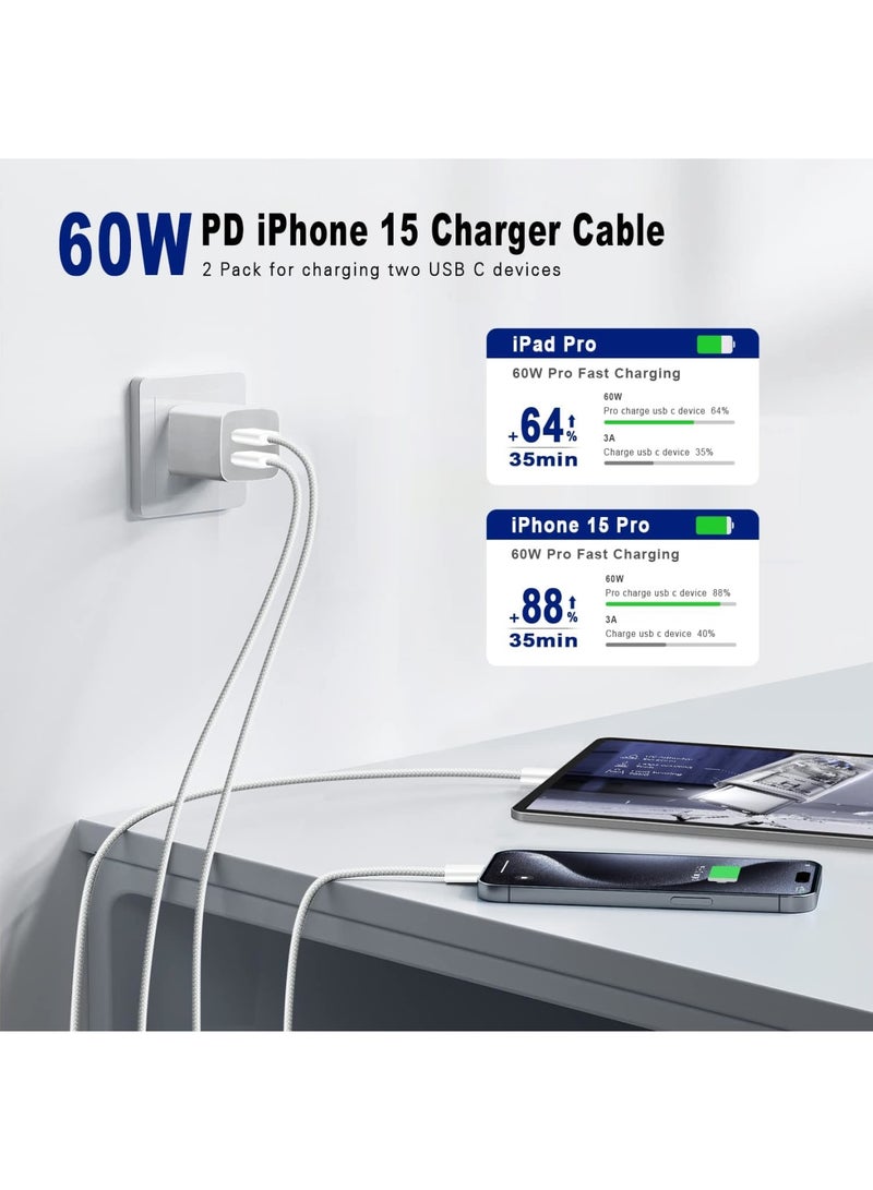 SYOSI USB C to USB C Charger Cable 2Pack 1M 60W Nylon Braided USB C Charger Cable Fast Charging Type C Data Lead for iPhone 16/15 Pro Max Galaxy S24 S23 iPad Pro MacBook Pro Pixel Switch LG - Image 2